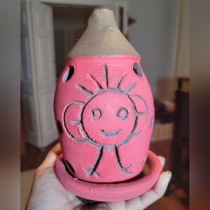 Handcrafted Pink Terracotta Candle Holder/ Handmade clay crafts.